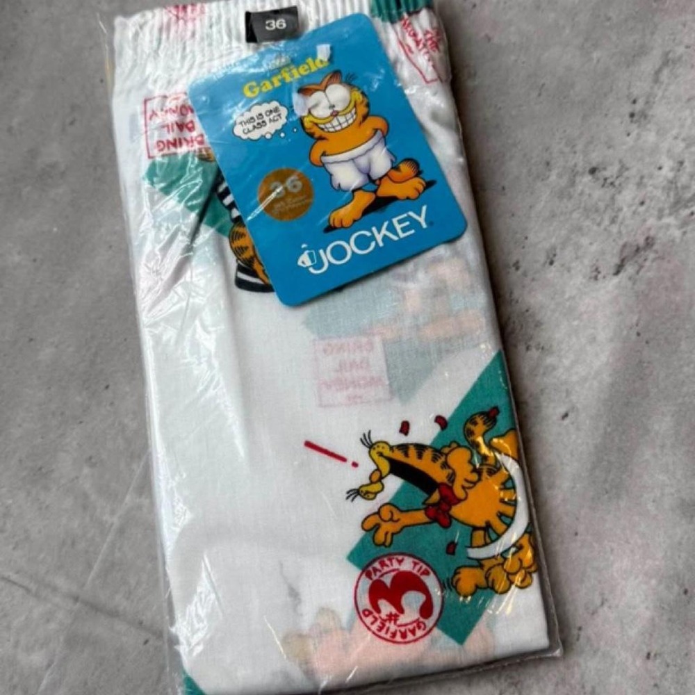Jockey Garfield Mens Cotton Boxer Shorts White Orange Cat Graphic NWT Size 36